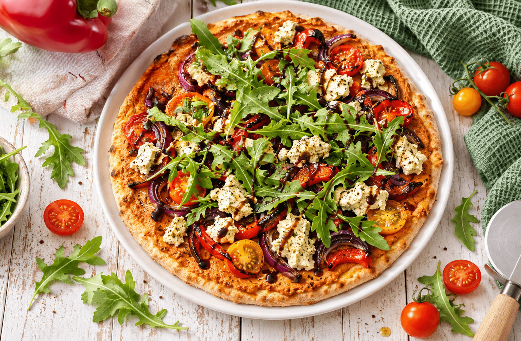 Tofu Feta Pizza with Do Goodly Sundried Tomato Houmous