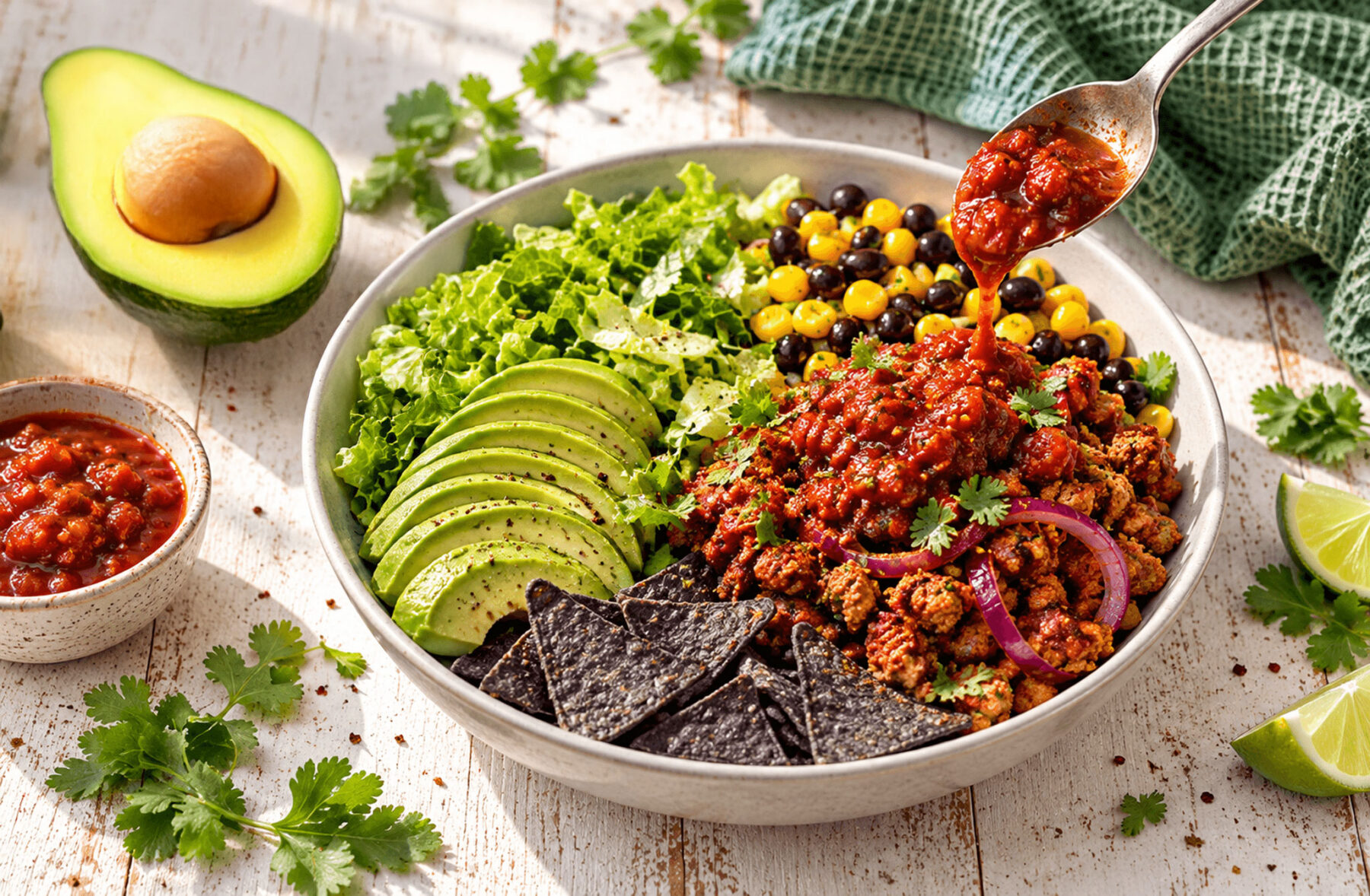 Taco Salad Bowl with Do Goodly Harissa Spiced Salsa